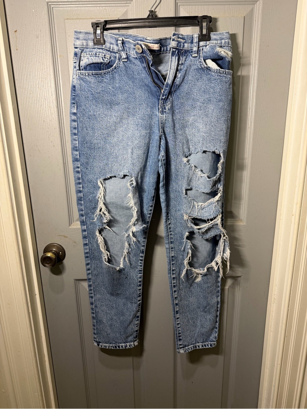 SO Light Blue Distressed Straight Leg Jeans